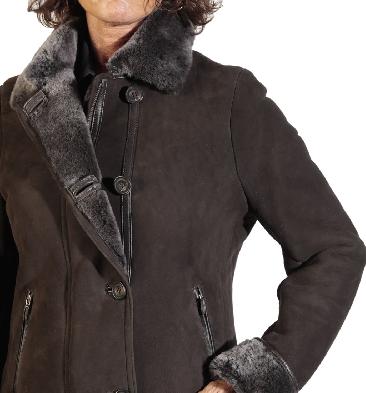 SL12601 - Ladies Black Short Brown Sheepskin Jacket
